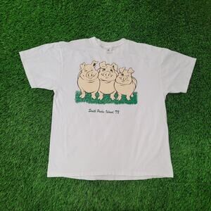 Vintage 90s Cute Pig Shirt Womens XL 23x27 White Animals USA